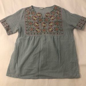 Boutique Light Blue Embroidered Top